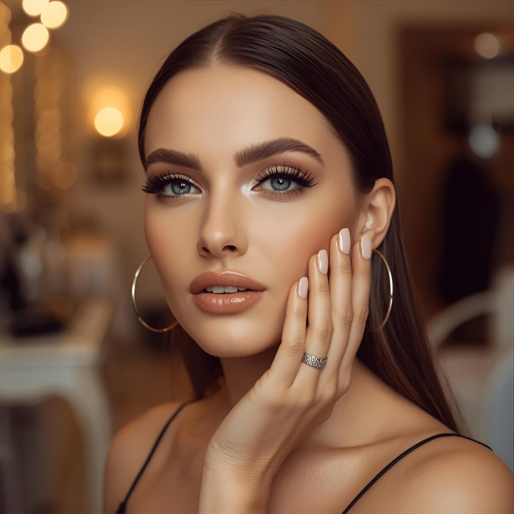a women standing in elite beauty salon showing her beautiful nails and eyelashes Eyelash Extensions In Rowville