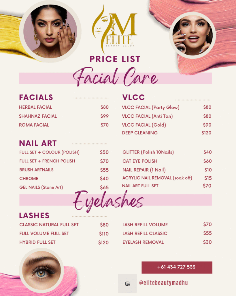 Beauty salon price list in Rowville 3178 Melbourne