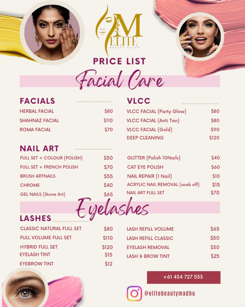 Beauty salon price list in Rowville 3178 Melbourne